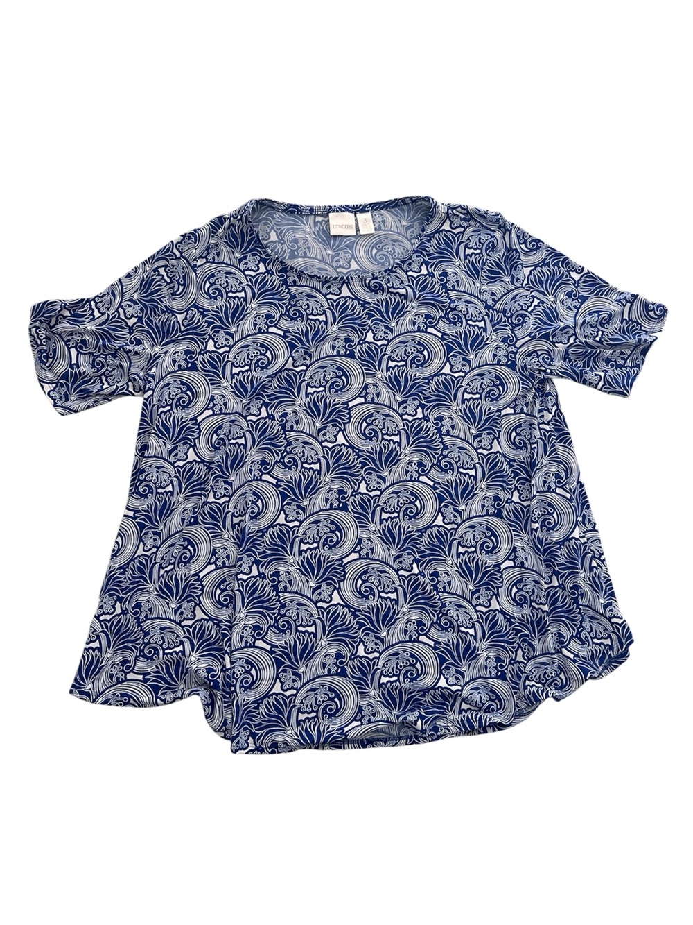 Chico’s Blue & White Abstract Print Blouse Size 3